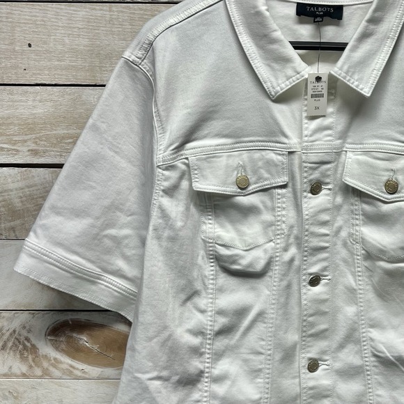 Talbots Denim Jean Jacket Womens 3X White Short Sleeve Button Down New NWT - Picture 6 of 13